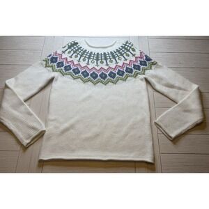 Calvin Klein Jeans Sweater Women's Sz Medium Cream Round Neck Pullover W/ Sequin